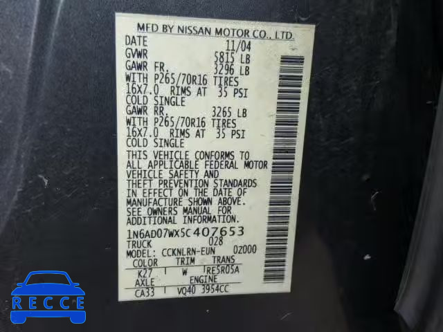 2005 NISSAN FRONTIER C 1N6AD07WX5C407653 Bild 9