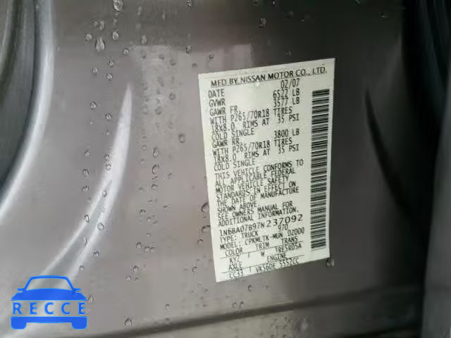 2007 NISSAN TITAN XE 1N6BA07B97N237092 image 9