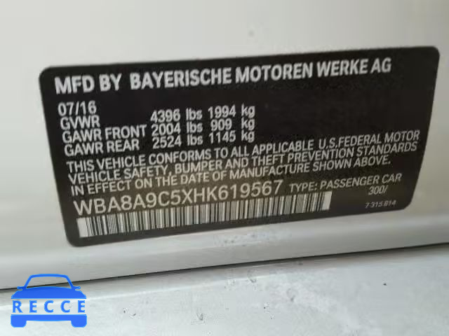 2017 BMW 320 I WBA8A9C5XHK619567 зображення 9