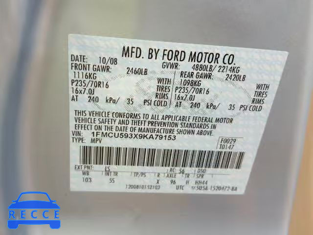 2009 FORD ESCAPE HYB 1FMCU593X9KA79153 image 9