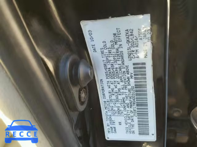 2004 TOYOTA 4RUNNER LI JTEBT17R640031250 image 9