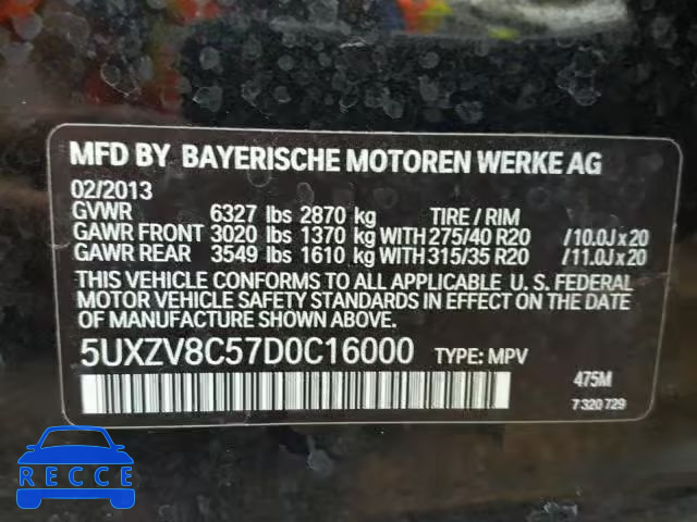 2013 BMW X5 XDRIVE5 5UXZV8C57D0C16000 image 9