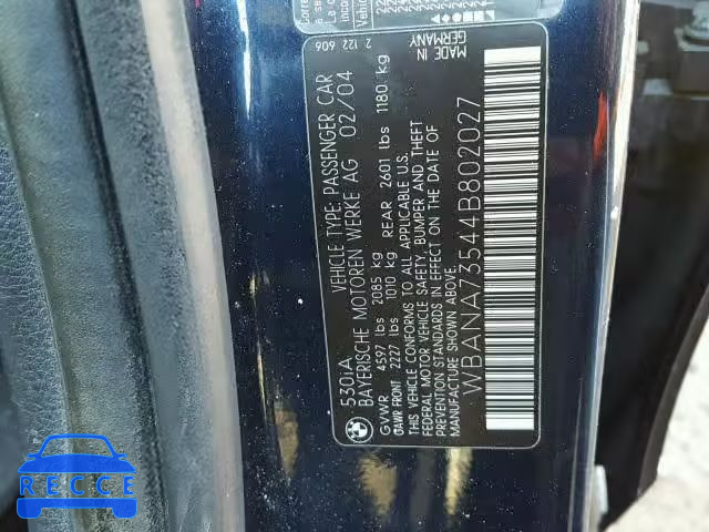 2004 BMW 530 I WBANA73544B802027 image 9