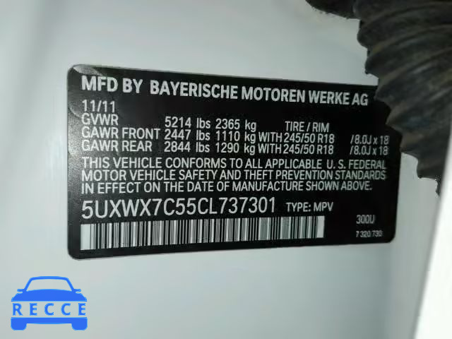 2012 BMW X3 XDRIVE3 5UXWX7C55CL737301 image 9
