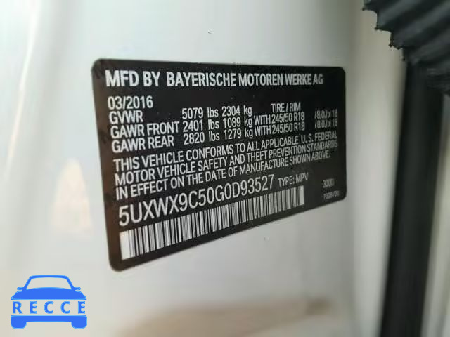 2016 BMW X3 XDRIVE2 5UXWX9C50G0D93527 image 9