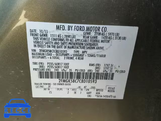 2012 FORD FLEX SE 2FMGK5BC7CBD10593 image 9