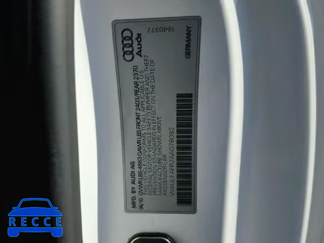 2010 AUDI A5 PREMIUM WAULFAFR2AA076092 зображення 9