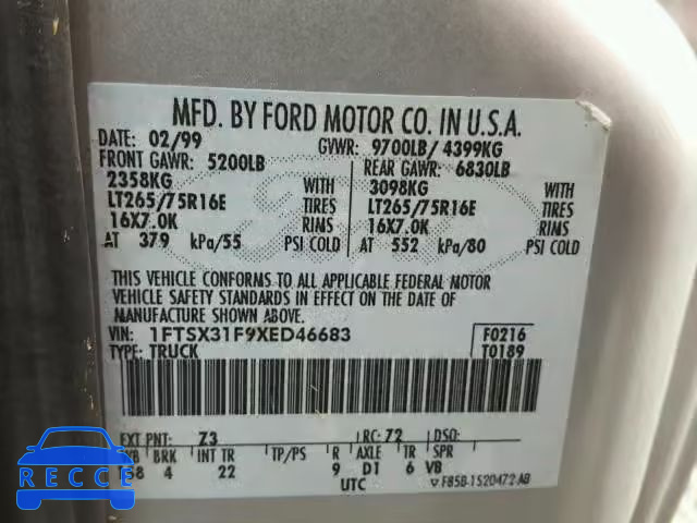 1999 FORD F350 SRW S 1FTSX31F9XED46683 image 9