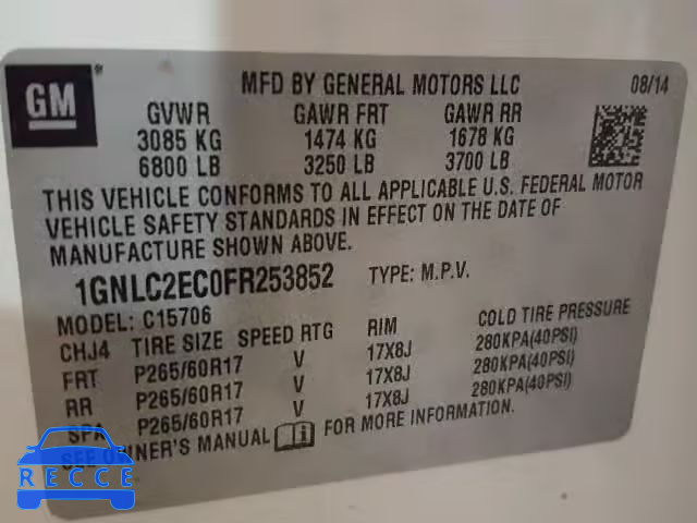 2015 CHEVROLET TAHOE POLI 1GNLC2EC0FR253852 Bild 9