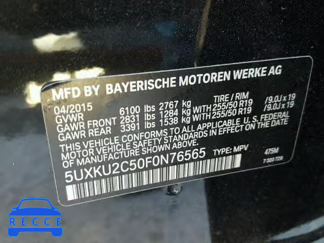 2015 BMW X6 XDRIVE3 5UXKU2C50F0N76565 зображення 9