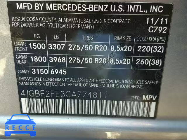 2012 MERCEDES-BENZ GL 350 BLU 4JGBF2FE3CA774811 зображення 9