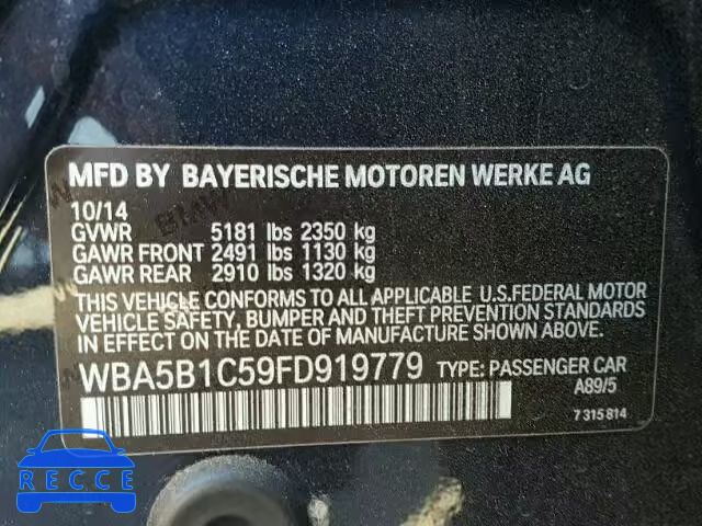 2015 BMW 535 I WBA5B1C59FD919779 зображення 9