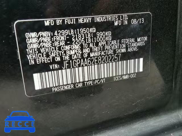 2014 SUBARU IMPREZA BA JF1GPAA62E8202257 image 9