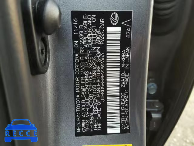 2017 LEXUS CT 200 JTHKD5BH8H2292363 image 9