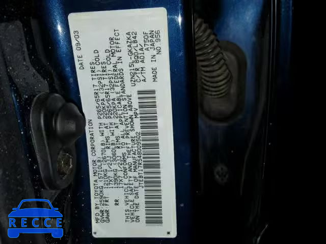2004 TOYOTA 4RUNNER LI JTEBT17R548009502 image 9