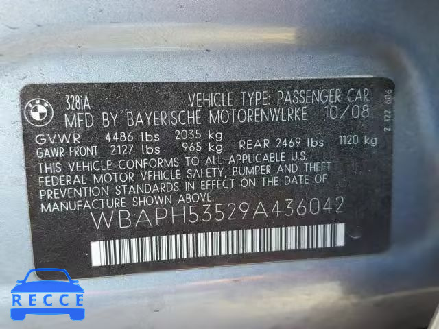 2009 BMW 328 I SULE WBAPH53529A436042 зображення 9