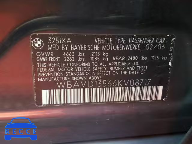 2006 BMW 325 XI WBAVD13566KV08717 зображення 9