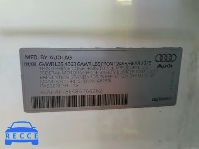 2008 AUDI A4 2.0T WAUAF78E48A166262 image 9