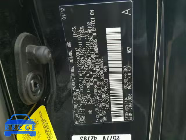 2012 TOYOTA SIENNA BAS 5TDZK3DC4CS225563 image 9