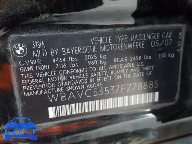 2007 BMW 328 I SULE WBAVC53537FZ78885 image 9