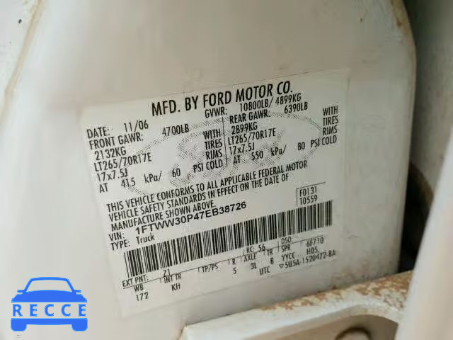 2007 FORD F350 SRW S 1FTWW30P47EB38726 image 9