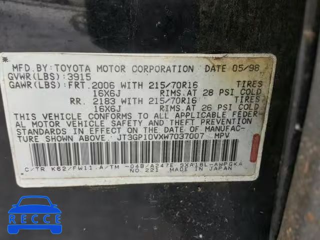 1998 TOYOTA RAV 4 JT3GP10VXW7037007 image 9