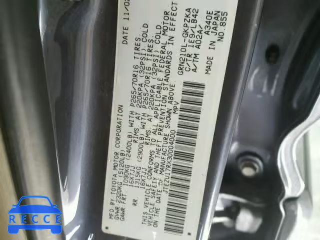 2003 TOYOTA 4RUNNER LI JTEZU17RX30004000 image 9