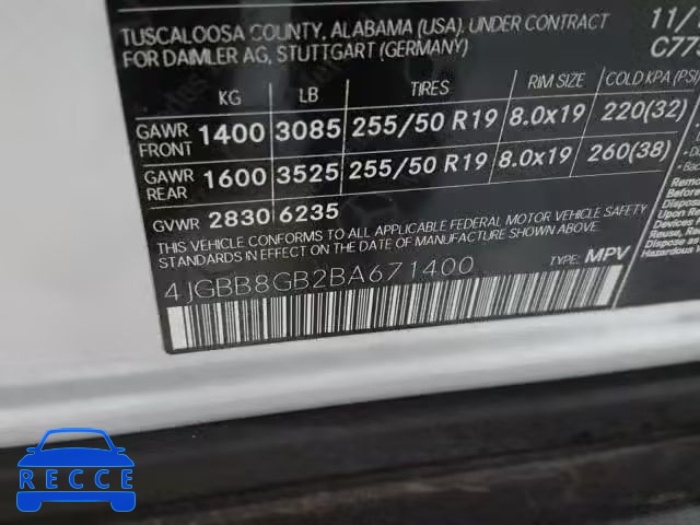 2011 MERCEDES-BENZ ML 350 4MA 4JGBB8GB2BA671400 зображення 9