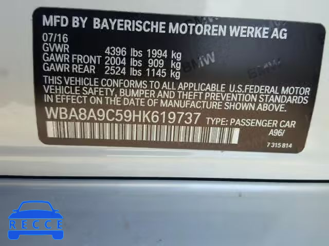 2017 BMW 320 I WBA8A9C59HK619737 image 9
