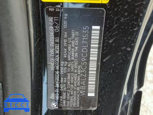 2012 BMW 650 I WBALZ3C59CDL71535 image 9