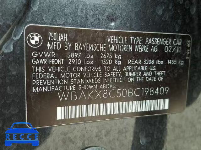 2011 BMW 750 LI WBAKX8C50BC198409 image 9