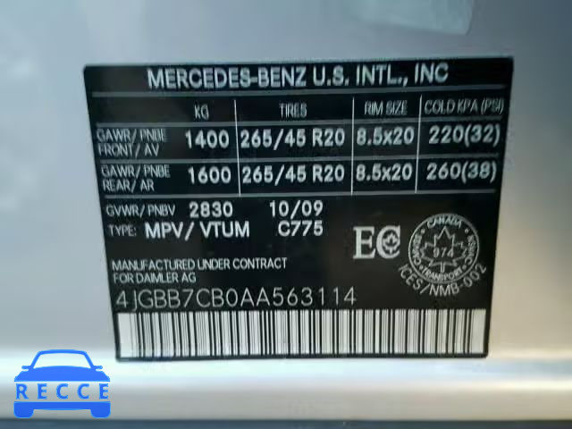 2010 MERCEDES-BENZ ML 550 4MA 4JGBB7CB0AA563114 Bild 9