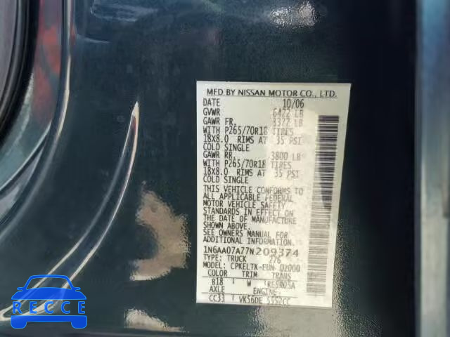 2007 NISSAN TITAN XE 1N6AA07A77N209374 image 9