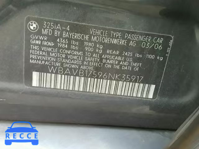 2006 BMW 325 I AUTO WBAVB17596NK35917 image 9