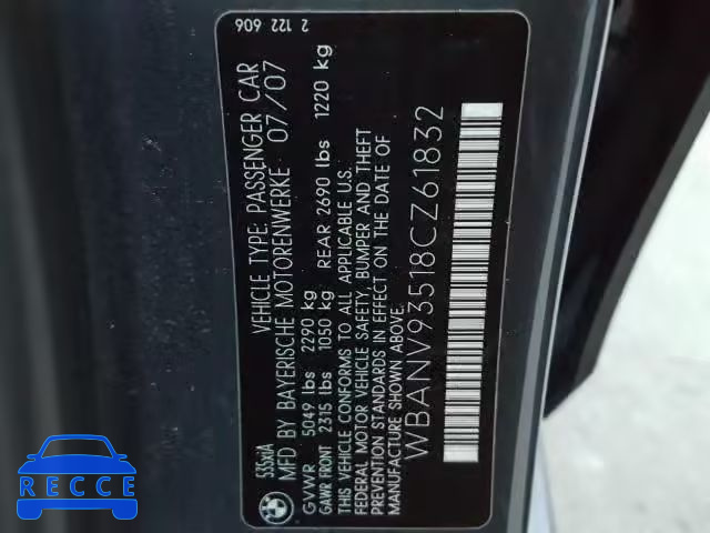 2008 BMW 535 XI WBANV93518CZ61832 image 9