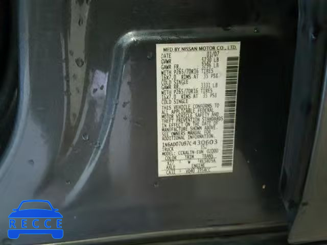 2007 NISSAN FRONTIER C 1N6AD07U97C430603 зображення 9