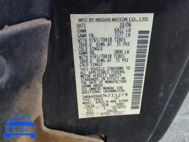 2007 NISSAN TITAN XE 1N6BA06A07N215278 image 9