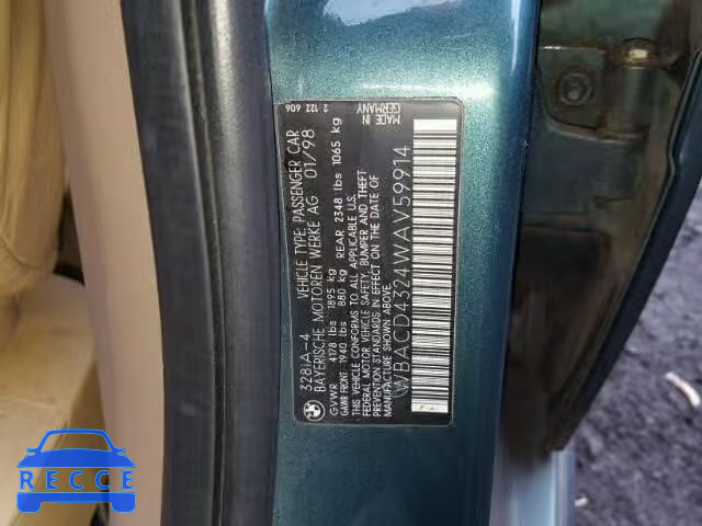 1998 BMW 328 I AUTO WBACD4324WAV59914 image 9