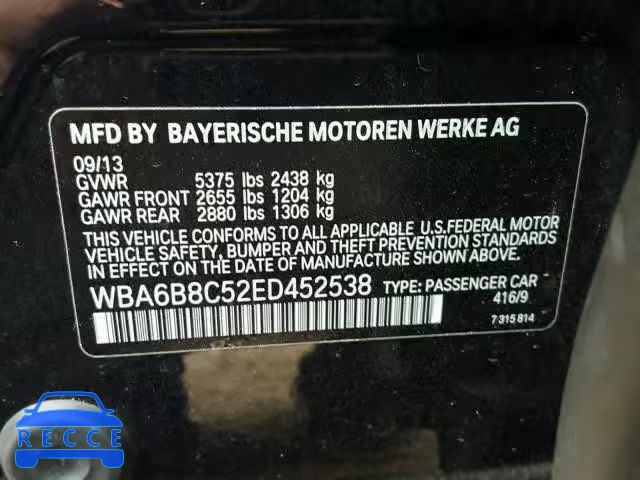 2014 BMW 640 XI WBA6B8C52ED452538 Bild 9