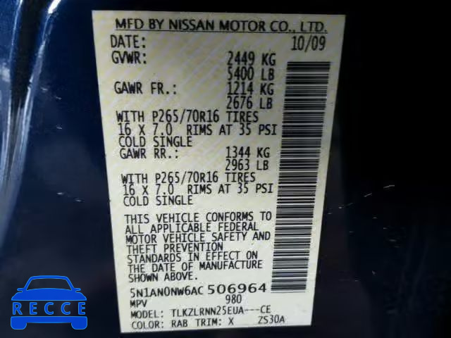 2010 NISSAN XTERRA OFF 5N1AN0NW6AC506964 image 9