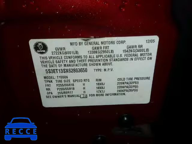 2006 SAAB 9-7X LINEA 5S3ET13SX62803650 image 9