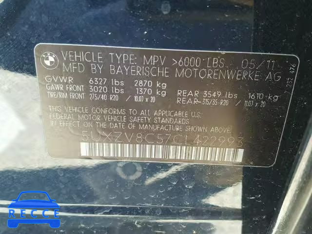 2012 BMW X5 XDRIVE5 5UXZV8C57CL422993 зображення 9