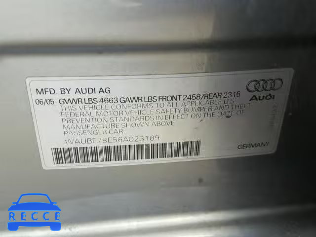 2006 AUDI A4 S-LINE WAUBF78E56A023189 image 9