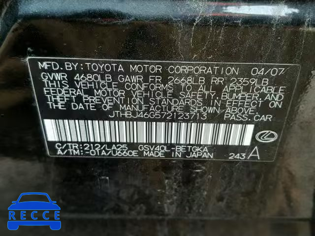 2007 LEXUS ES350 JTHBJ46G572123713 image 9