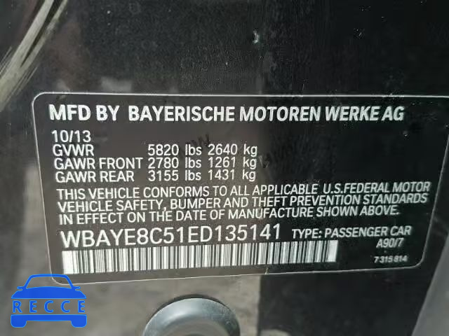 2014 BMW 750 LI WBAYE8C51ED135141 image 9