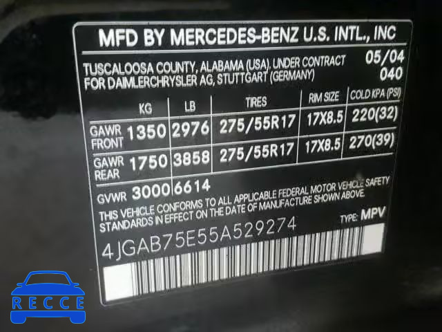 2005 MERCEDES-BENZ ML 500 4JGAB75E55A529274 image 9