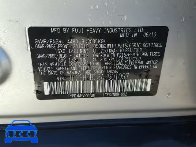 2010 SUBARU FORESTER X JF2SH6BC8AH901097 image 9