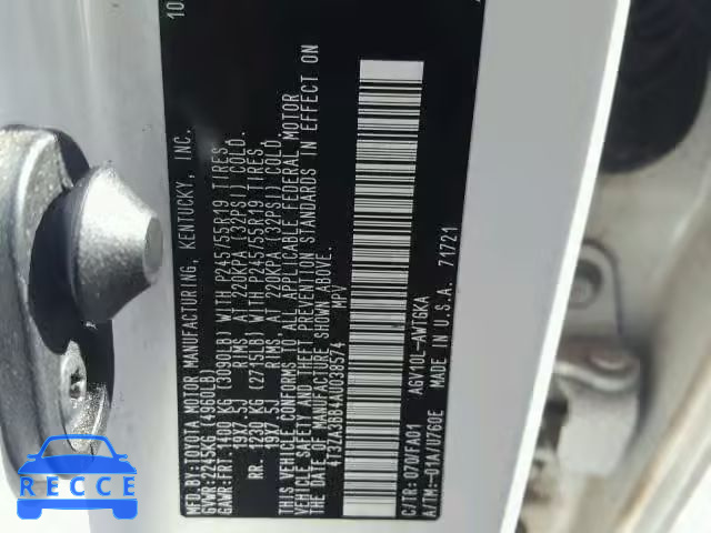 2010 TOYOTA VENZA BASE 4T3ZA3BB4AU038574 image 9