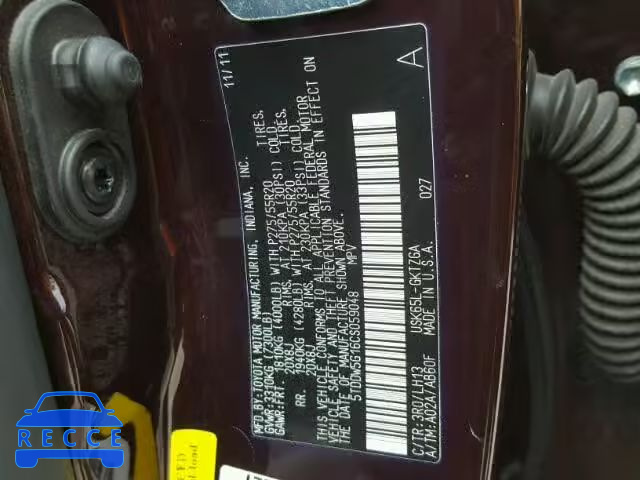 2012 TOYOTA SEQUOIA PL 5TDDW5G16CS059048 Bild 9