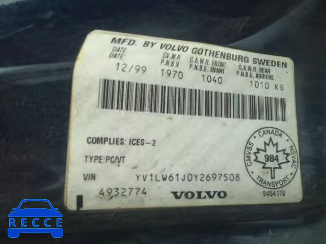 2000 VOLVO V70 BASE YV1LW61J0Y2697508 image 9